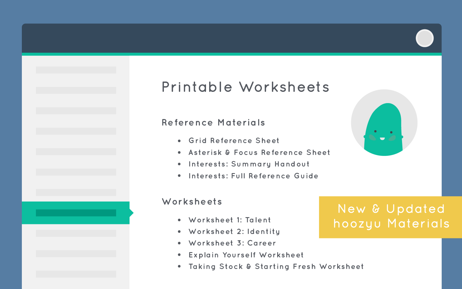 worksheets & materials update