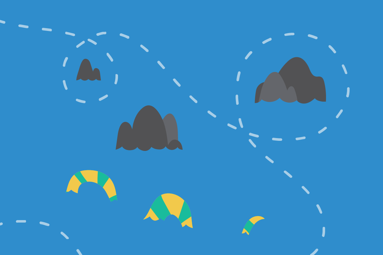 A cartoon sea serpent navigating the rocks